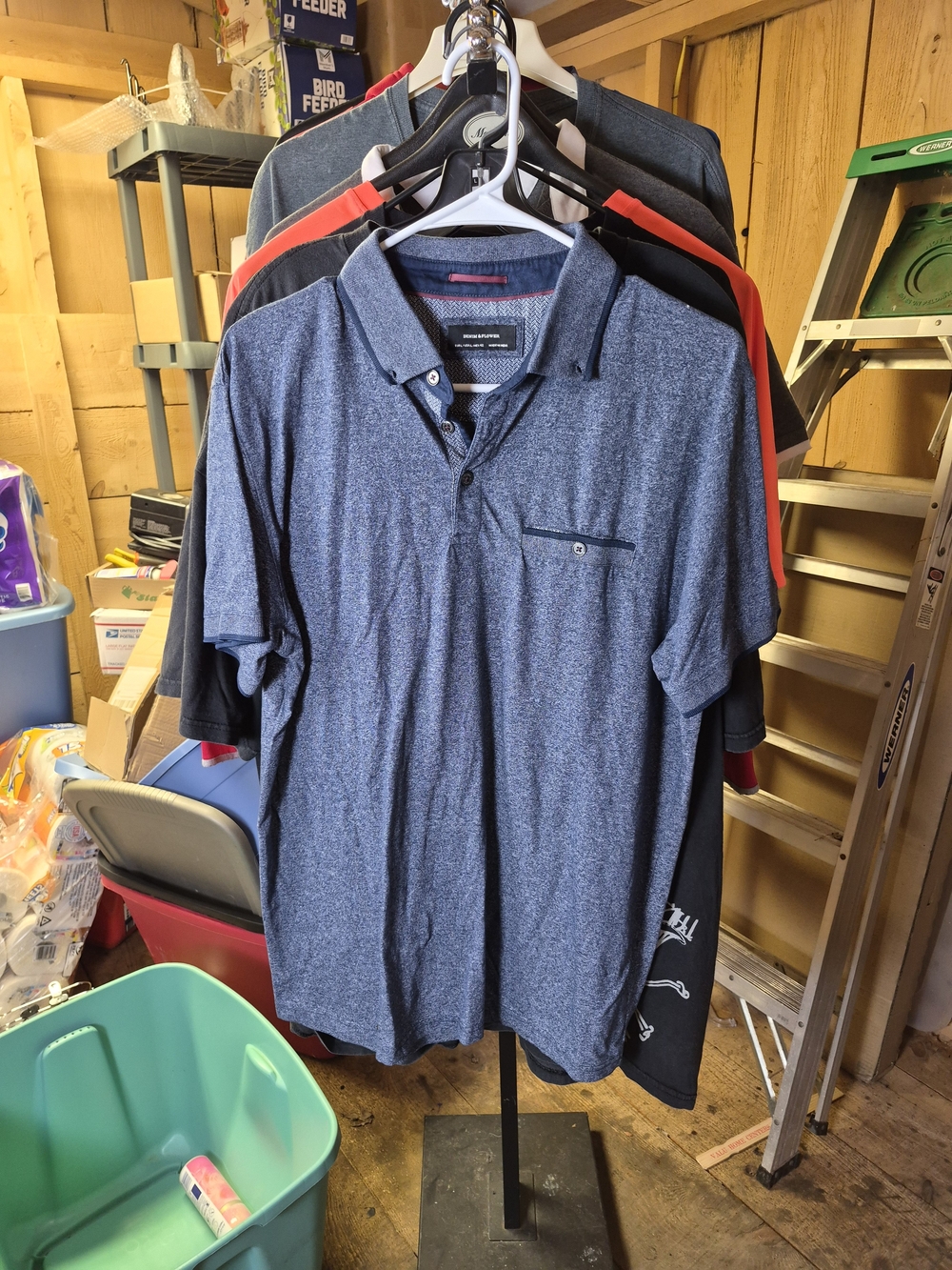 Denim & Flower Men's Heathered Navy Polo with Chest Pocket Bin 61